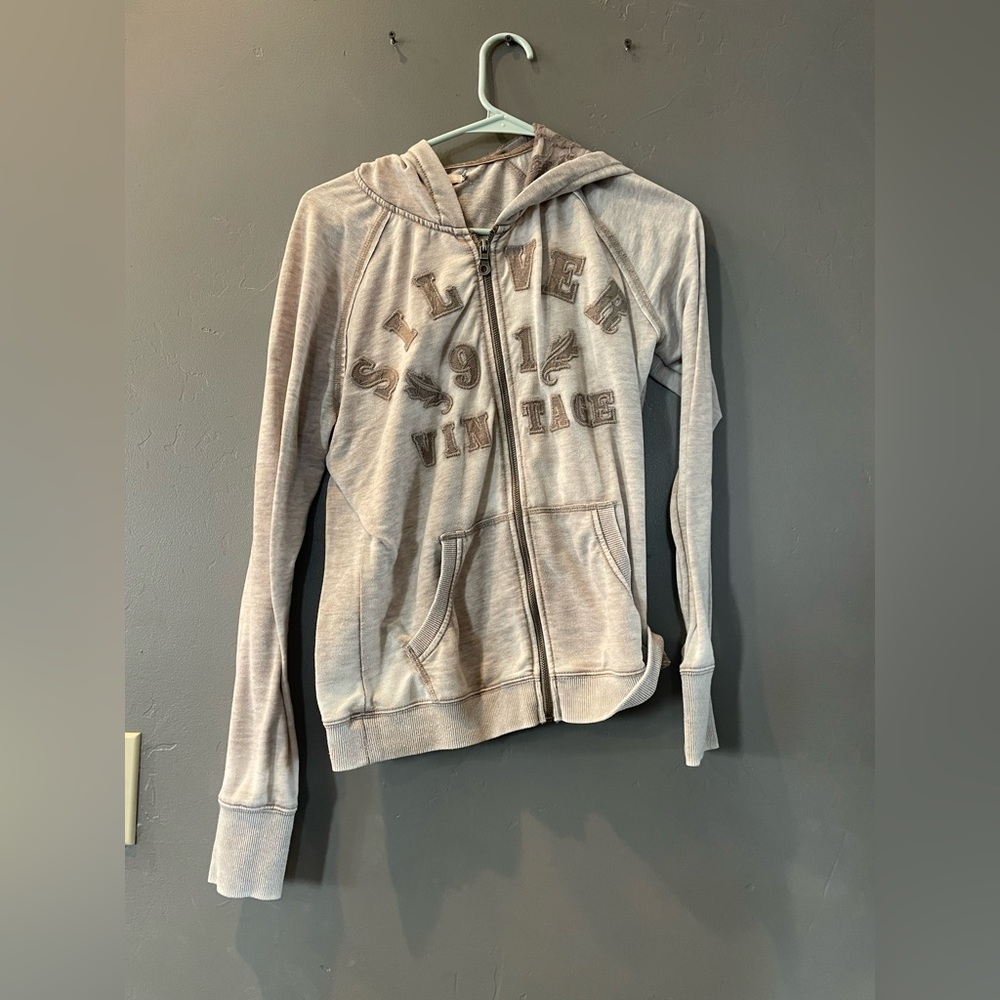 Silver brand grey zip up sweatshirt